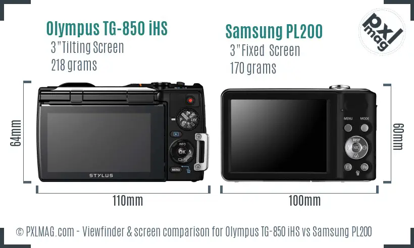 Olympus TG-850 iHS vs Samsung PL200 Screen and Viewfinder comparison