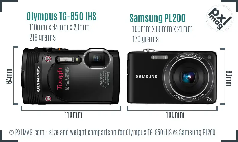 Olympus TG-850 iHS vs Samsung PL200 size comparison