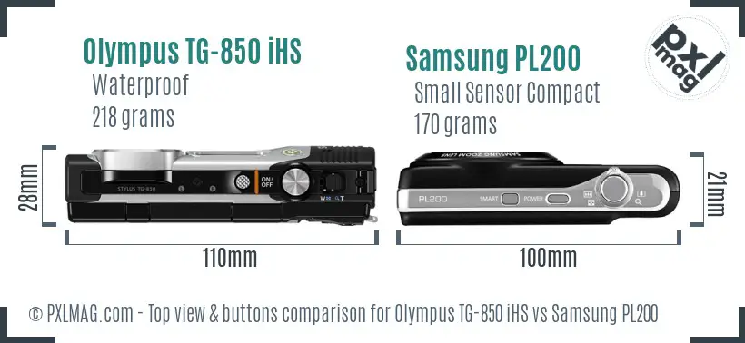 Olympus TG-850 iHS vs Samsung PL200 top view buttons comparison