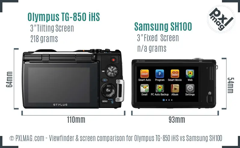 Olympus TG-850 iHS vs Samsung SH100 Screen and Viewfinder comparison