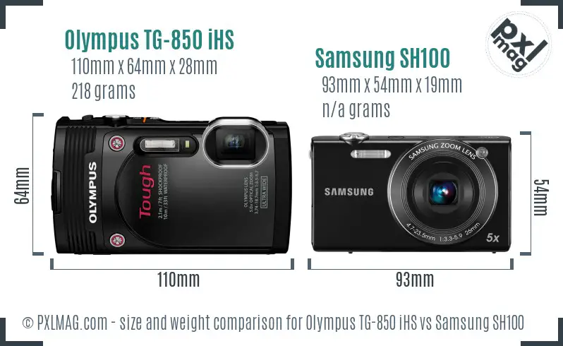 Olympus TG-850 iHS vs Samsung SH100 size comparison