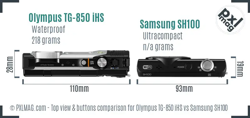 Olympus TG-850 iHS vs Samsung SH100 top view buttons comparison