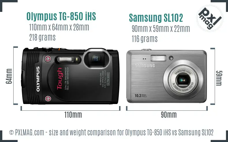 Olympus TG-850 iHS vs Samsung SL102 size comparison Olympus TG-850 iHS vs Samsung SL102 size comparison