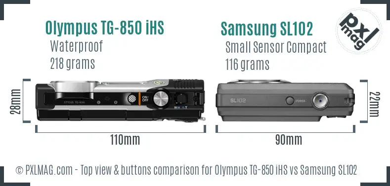 Olympus TG-850 iHS vs Samsung SL102 top view buttons comparison Olympus TG-850 iHS vs Samsung SL102 top view buttons comparison