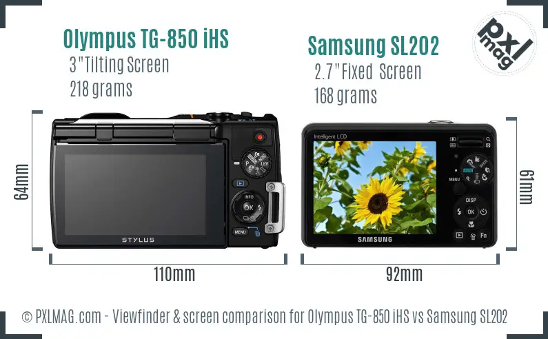 Olympus TG-850 iHS vs Samsung SL202 Screen and Viewfinder comparison Olympus TG-850 iHS vs Samsung SL202 Screen and Viewfinder comparison