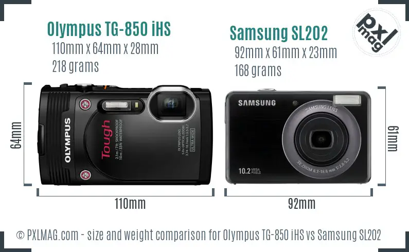 Olympus TG-850 iHS vs Samsung SL202 size comparison Olympus TG-850 iHS vs Samsung SL202 size comparison