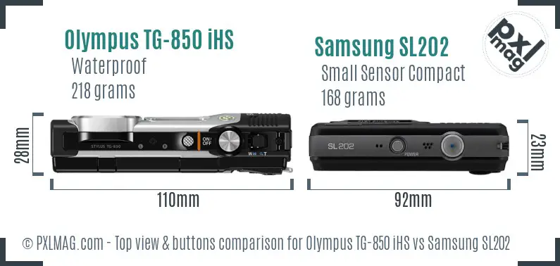 Olympus TG-850 iHS vs Samsung SL202 top view buttons comparison Olympus TG-850 iHS vs Samsung SL202 top view buttons comparison