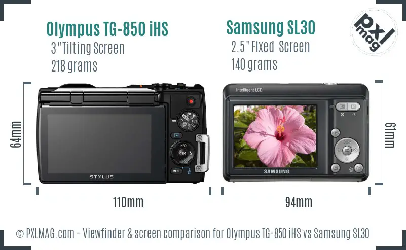 Olympus TG-850 iHS vs Samsung SL30 Screen and Viewfinder comparison