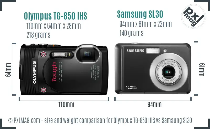 Olympus TG-850 iHS vs Samsung SL30 size comparison