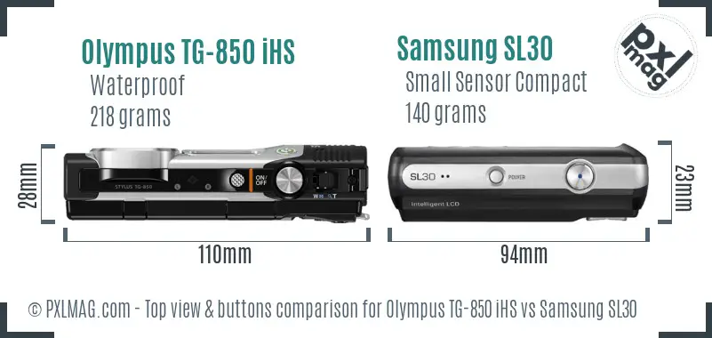 Olympus TG-850 iHS vs Samsung SL30 top view buttons comparison