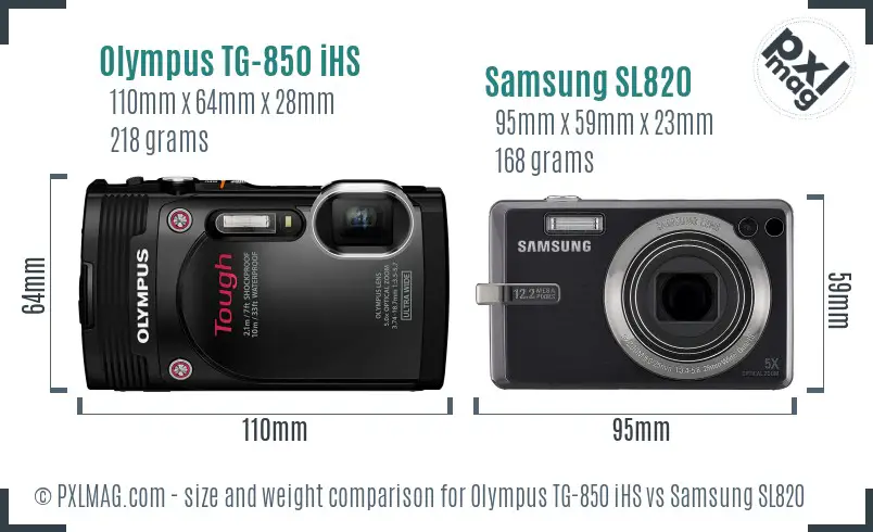 Olympus TG-850 iHS vs Samsung SL820 size comparison