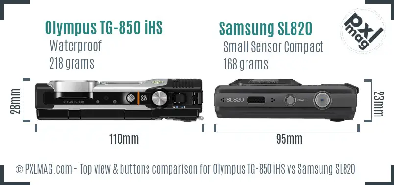 Olympus TG-850 iHS vs Samsung SL820 top view buttons comparison