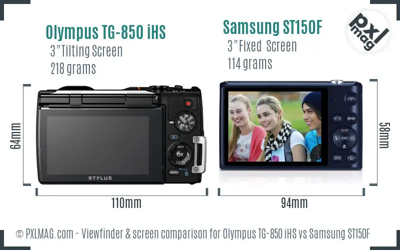 Olympus TG-850 iHS vs Samsung ST150F Screen and Viewfinder comparison