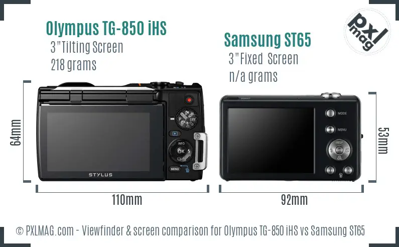 Olympus TG-850 iHS vs Samsung ST65 Screen and Viewfinder comparison