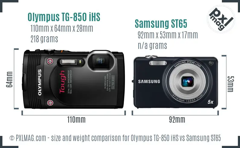 Olympus TG-850 iHS vs Samsung ST65 size comparison