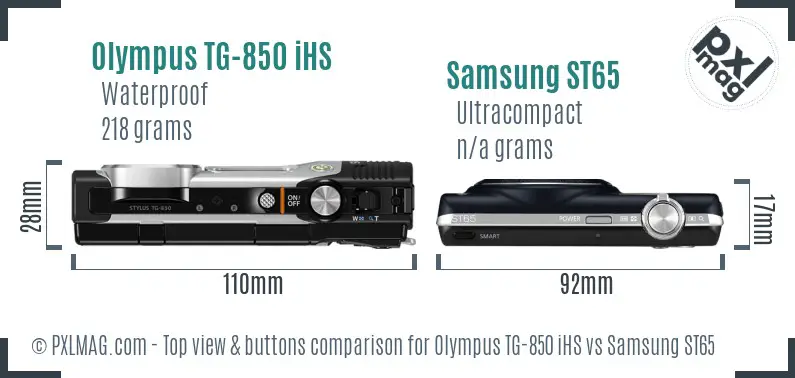 Olympus TG-850 iHS vs Samsung ST65 top view buttons comparison