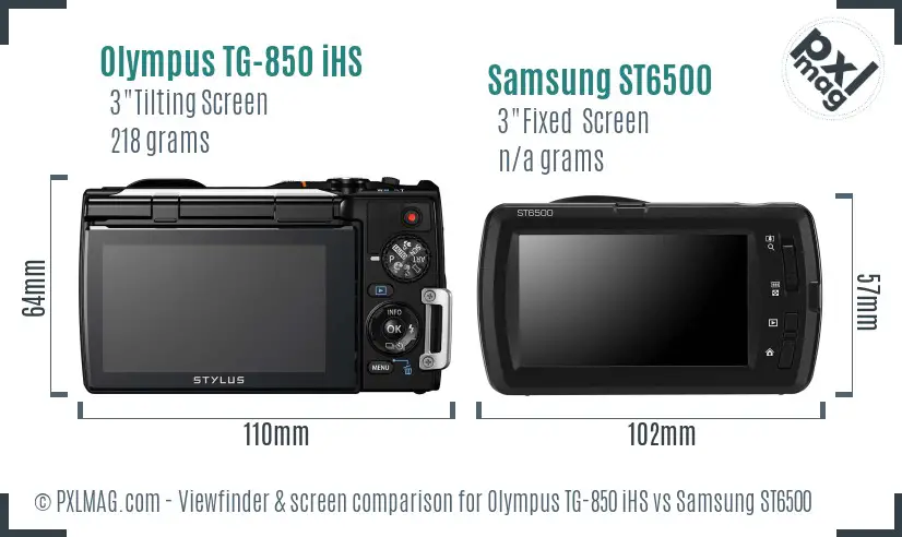 Olympus TG-850 iHS vs Samsung ST6500 Screen and Viewfinder comparison