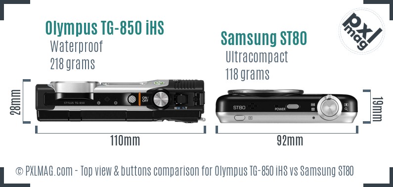 Olympus TG-850 iHS vs Samsung ST80 top view buttons comparison