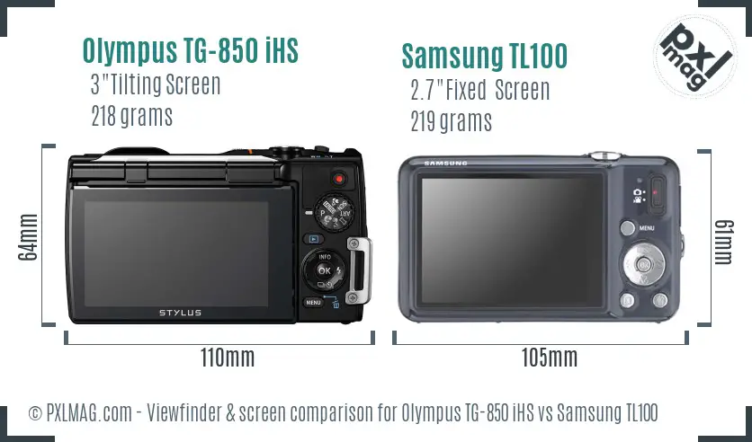 Olympus TG-850 iHS vs Samsung TL100 Screen and Viewfinder comparison