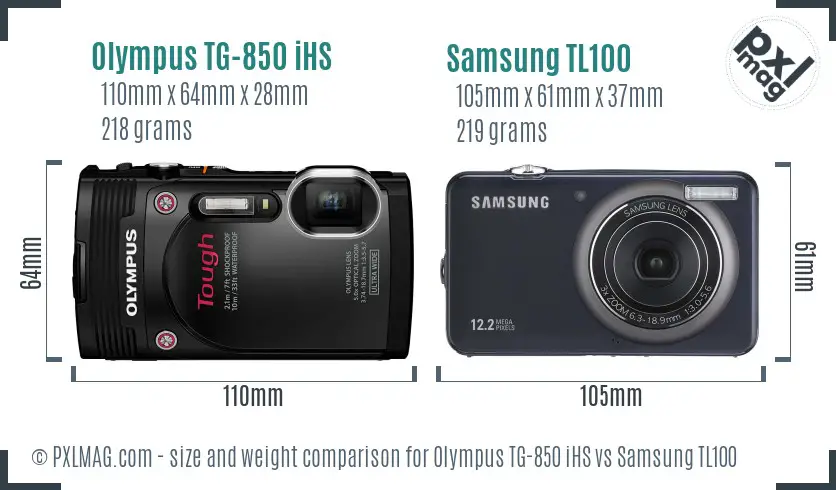 Olympus TG-850 iHS vs Samsung TL100 size comparison
