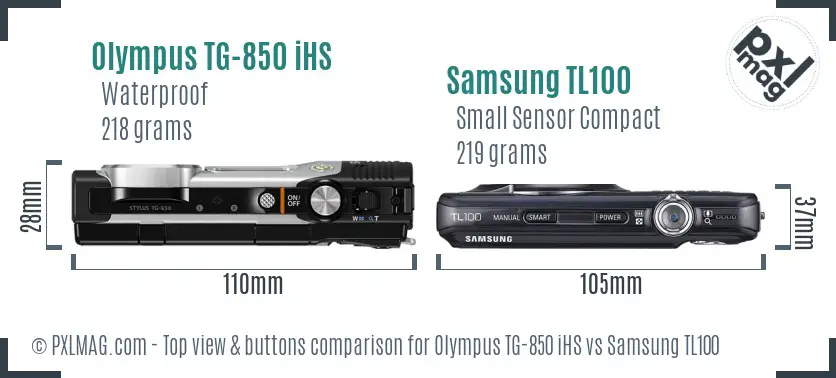 Olympus TG-850 iHS vs Samsung TL100 top view buttons comparison