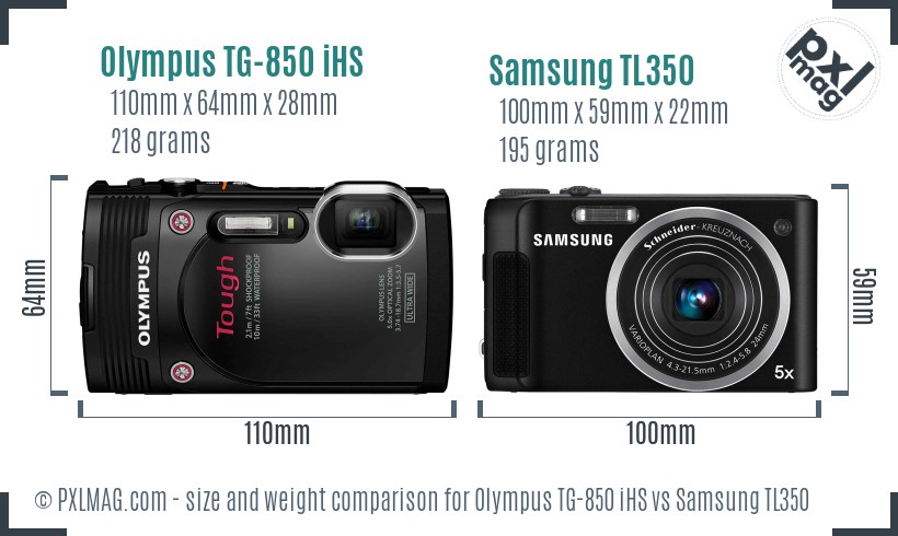 Olympus TG-850 iHS vs Samsung TL350 size comparison