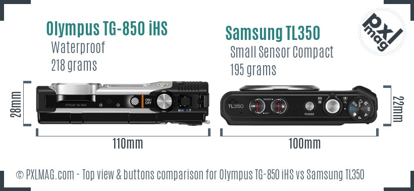 Olympus TG-850 iHS vs Samsung TL350 top view buttons comparison