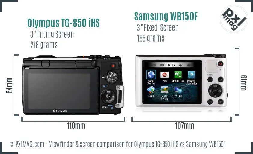 Olympus TG-850 iHS vs Samsung WB150F Screen and Viewfinder comparison