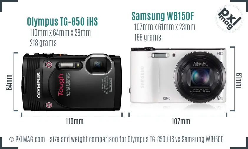 Olympus TG-850 iHS vs Samsung WB150F size comparison