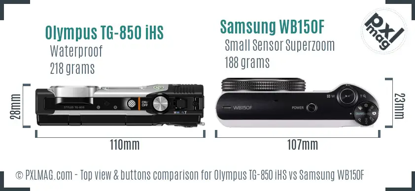 Olympus TG-850 iHS vs Samsung WB150F top view buttons comparison