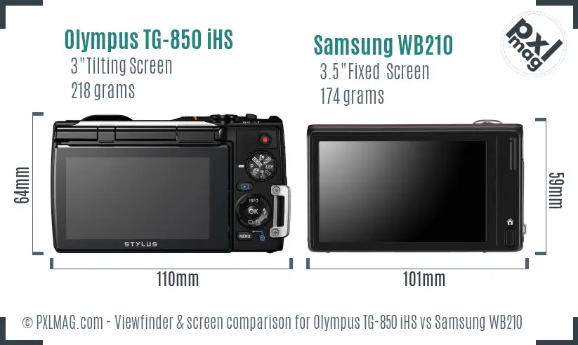 Olympus TG-850 iHS vs Samsung WB210 Screen and Viewfinder comparison