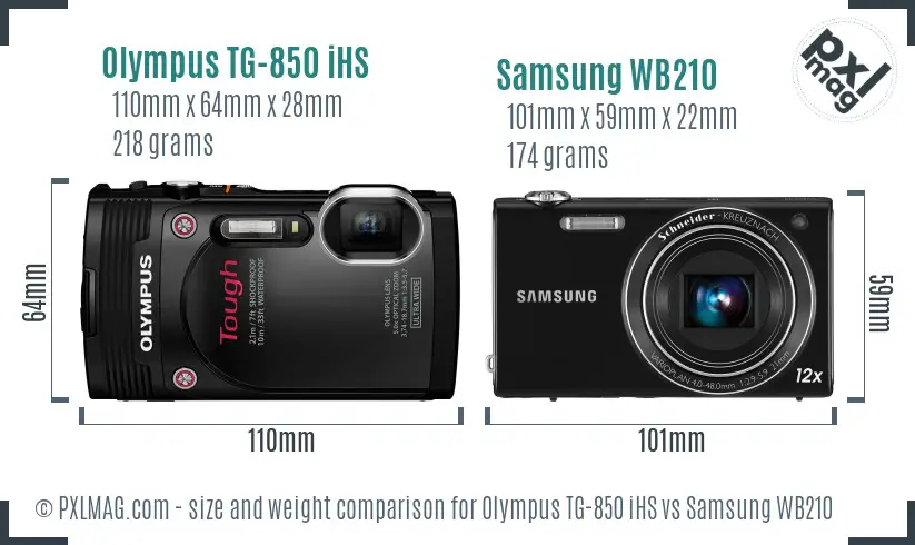 Olympus TG-850 iHS vs Samsung WB210 size comparison