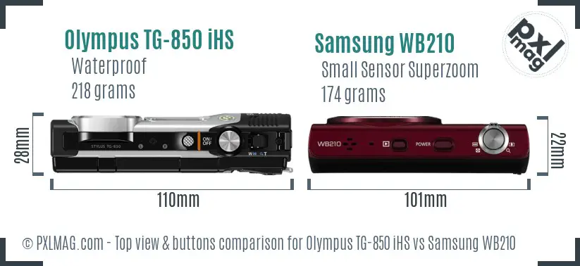Olympus TG-850 iHS vs Samsung WB210 top view buttons comparison