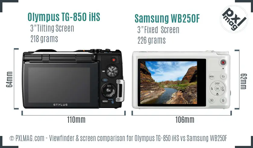 Olympus TG-850 iHS vs Samsung WB250F Screen and Viewfinder comparison Olympus TG-850 iHS vs Samsung WB250F Screen and Viewfinder comparison
