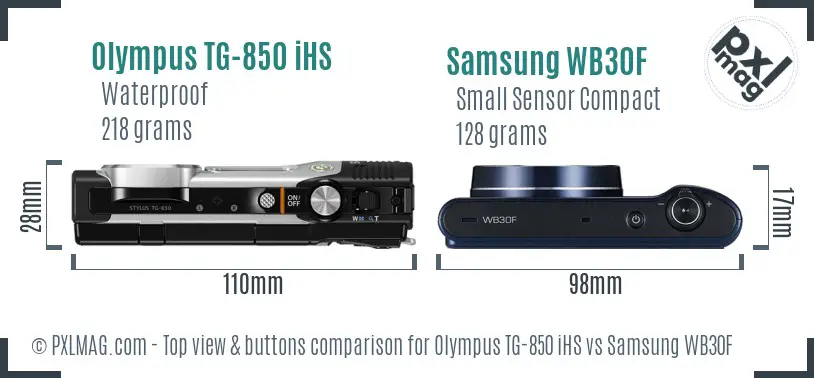 Olympus TG-850 iHS vs Samsung WB30F top view buttons comparison