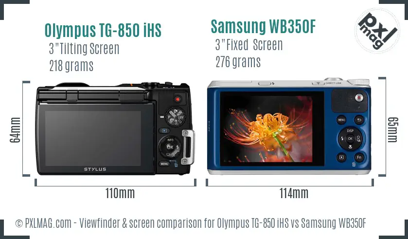 Olympus TG-850 iHS vs Samsung WB350F Screen and Viewfinder comparison