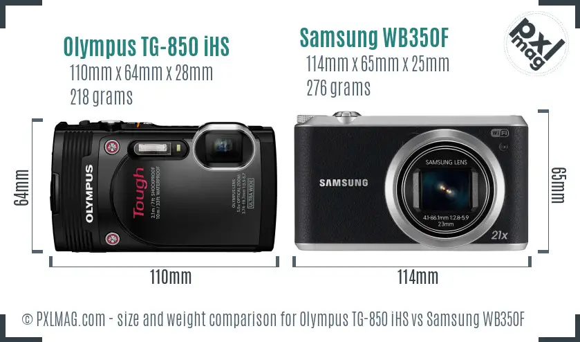 Olympus TG-850 iHS vs Samsung WB350F size comparison