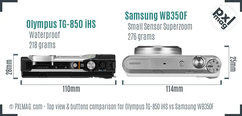 Olympus TG-850 iHS vs Samsung WB350F top view buttons comparison