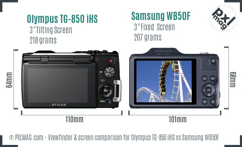 Olympus TG-850 iHS vs Samsung WB50F Screen and Viewfinder comparison