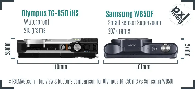 Olympus TG-850 iHS vs Samsung WB50F top view buttons comparison