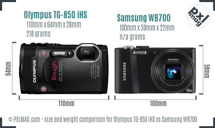 Olympus TG-850 iHS vs Samsung WB700 size comparison