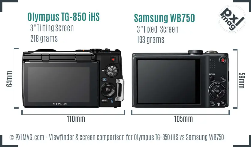 Olympus TG-850 iHS vs Samsung WB750 Screen and Viewfinder comparison