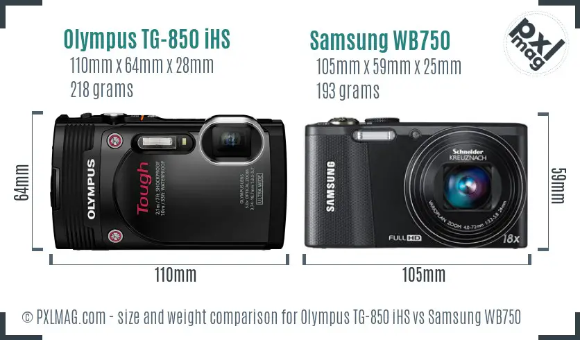 Olympus TG-850 iHS vs Samsung WB750 size comparison