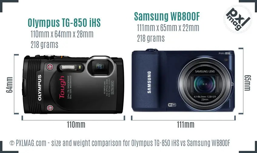 Olympus TG-850 iHS vs Samsung WB800F size comparison Olympus TG-850 iHS vs Samsung WB800F size comparison
