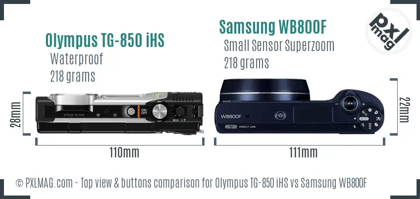 Olympus TG-850 iHS vs Samsung WB800F top view buttons comparison Olympus TG-850 iHS vs Samsung WB800F top view buttons comparison