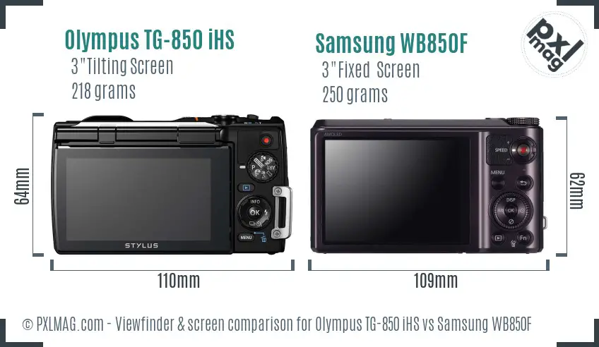 Olympus TG-850 iHS vs Samsung WB850F Screen and Viewfinder comparison