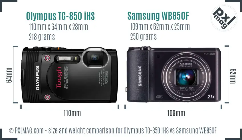 Olympus TG-850 iHS vs Samsung WB850F size comparison
