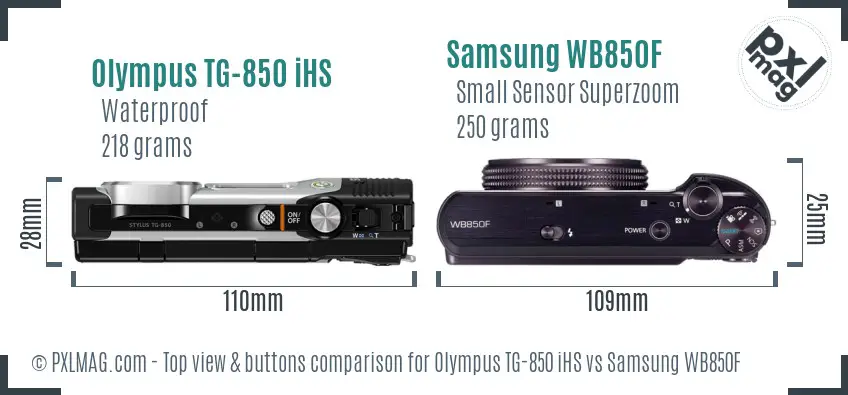 Olympus TG-850 iHS vs Samsung WB850F top view buttons comparison