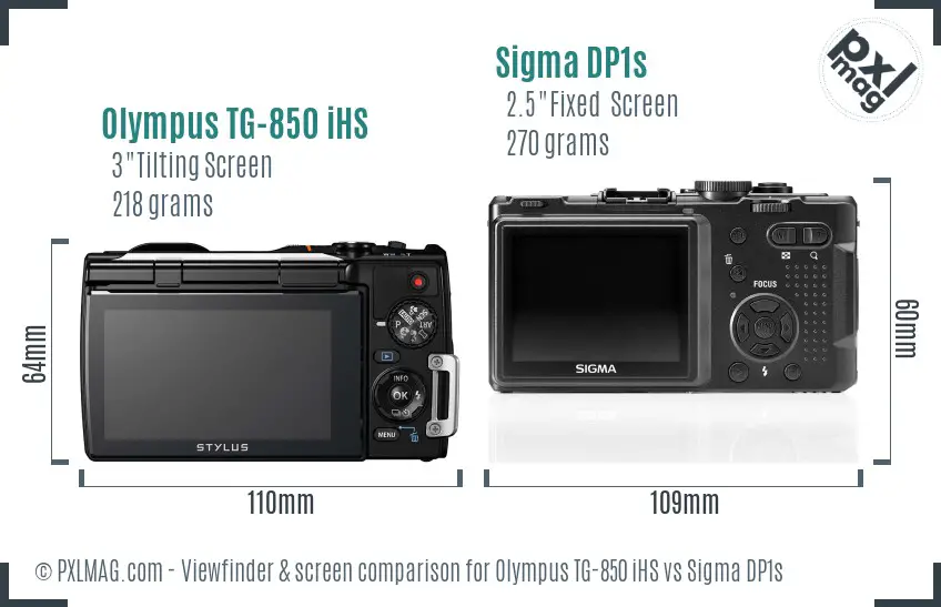 Olympus TG-850 iHS vs Sigma DP1s Screen and Viewfinder comparison