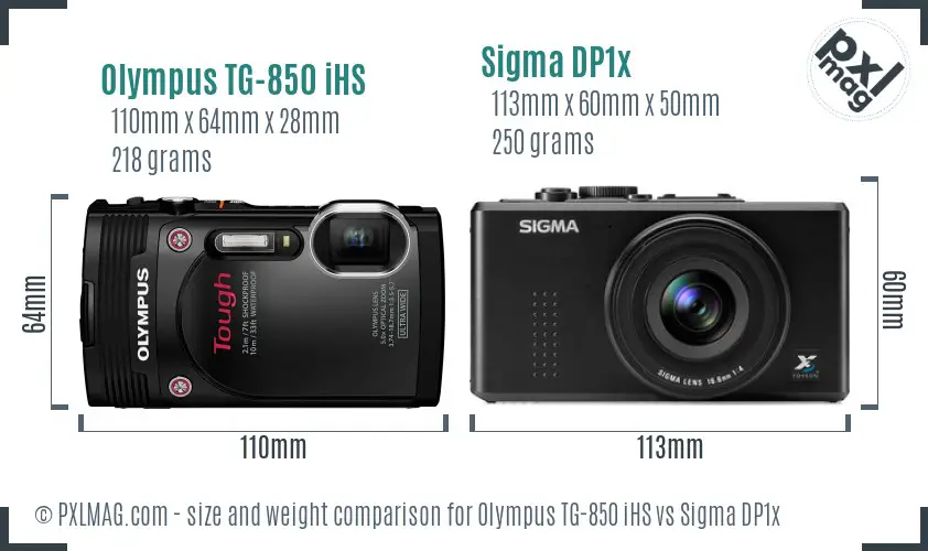 Olympus TG-850 iHS vs Sigma DP1x size comparison Olympus TG-850 iHS vs Sigma DP1x size comparison